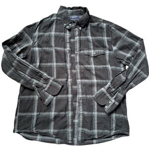 American Eagle Men's Large Black Gray Plaid Button Down Flannel Long Sleeve